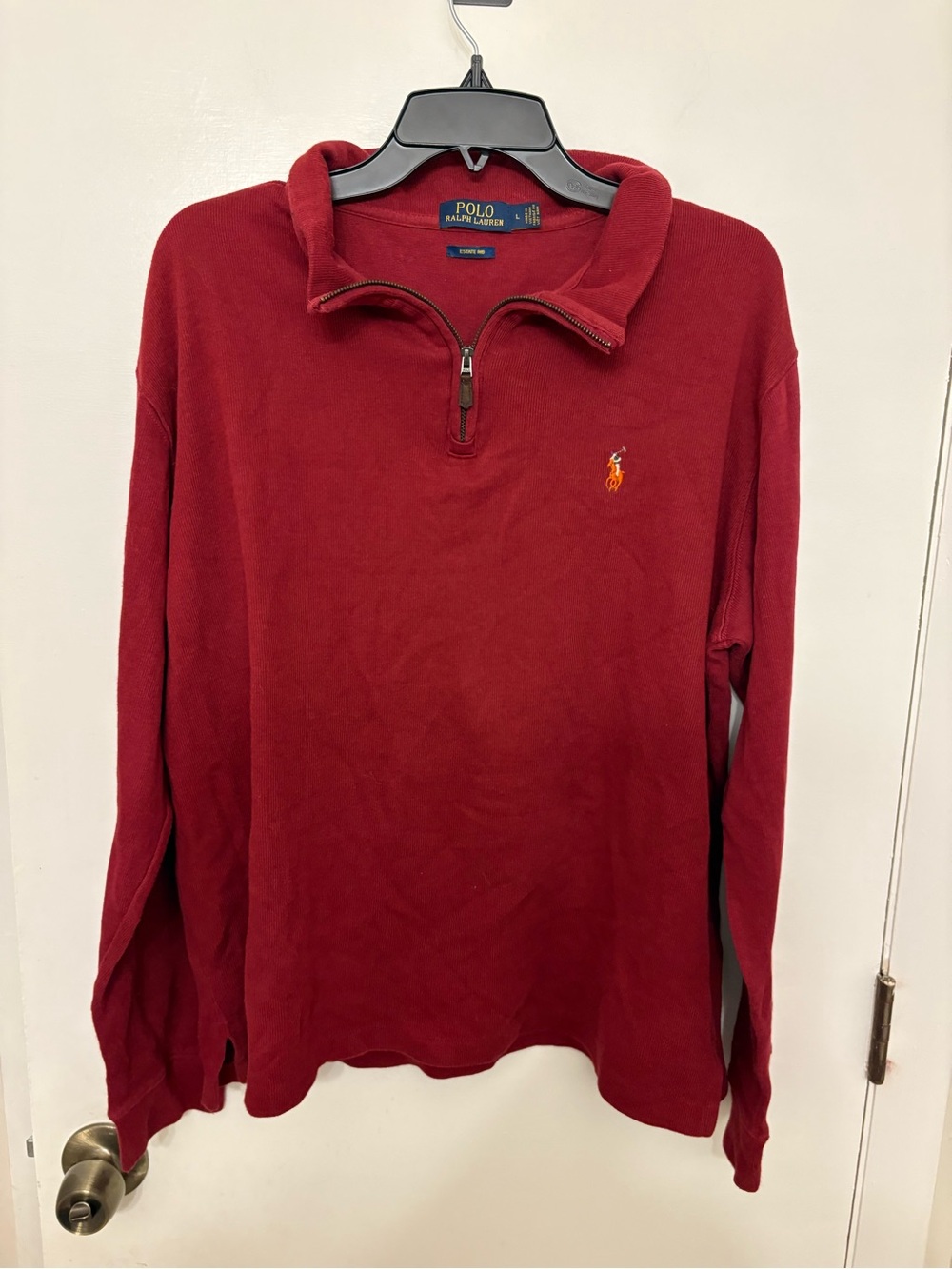 Polo Ralph Lauren Men's L Estate-Rib Quarter-Zip Pullover Red Mock Neck Sweater